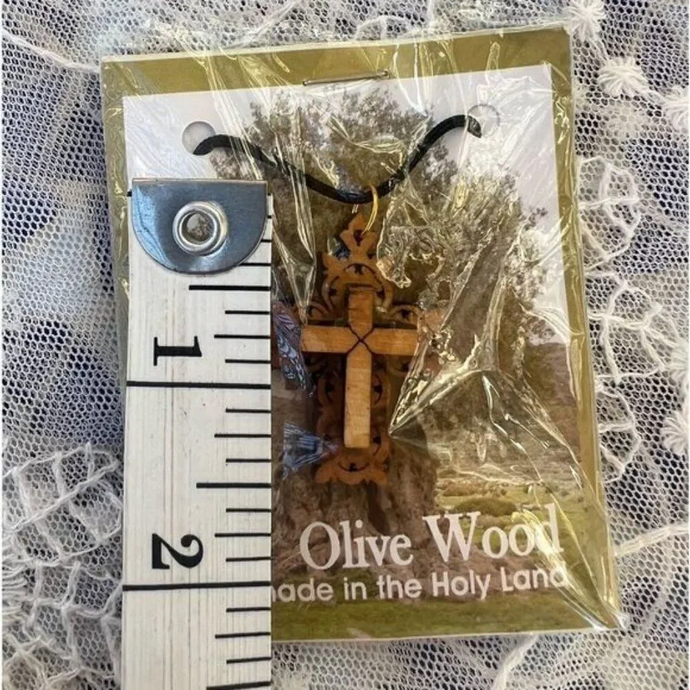 Genuine Olive Wood Filigree Cross from the Holy Land - Picture 5 of 5